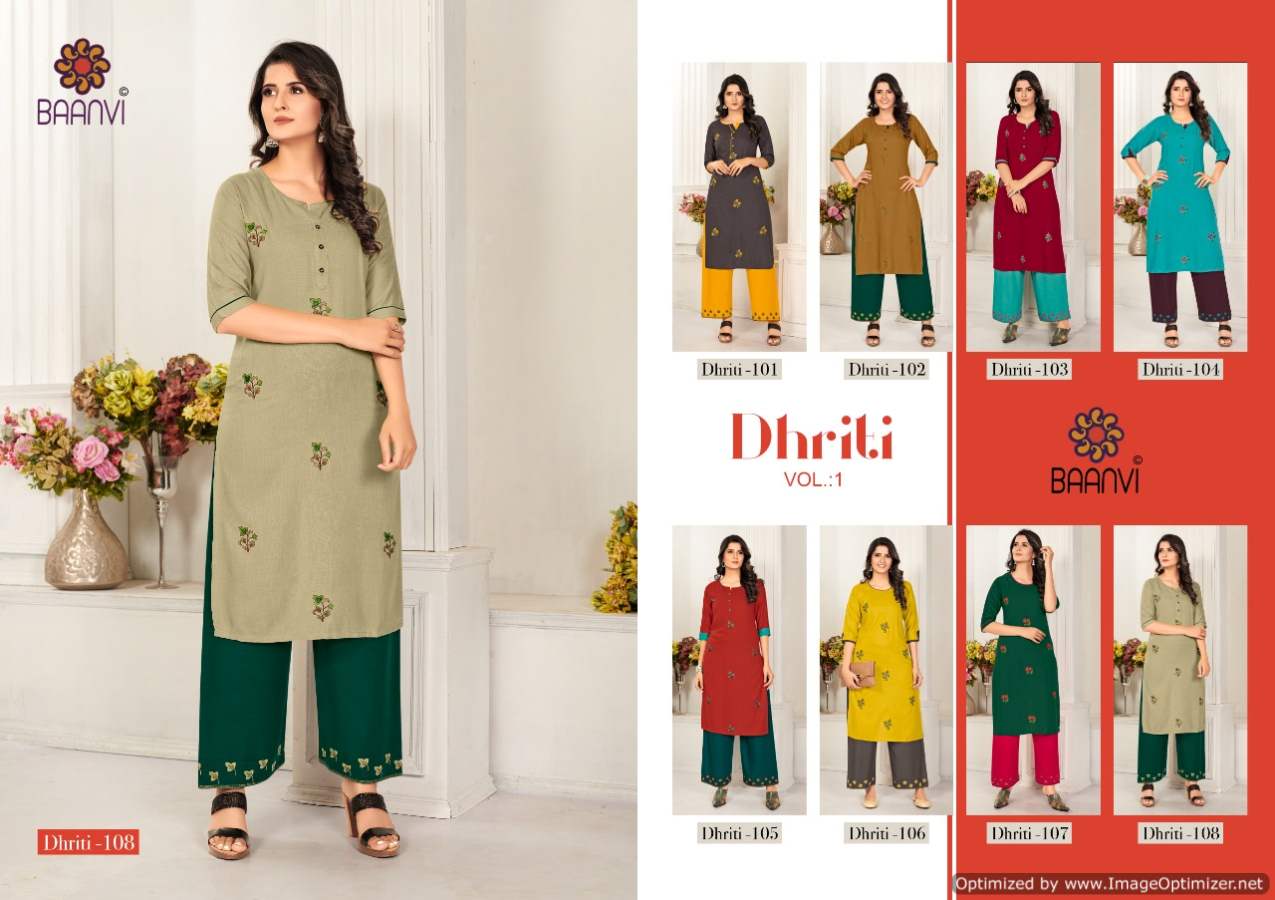 Baanvi Dhriti 1 Latest Designer Ethnic Wear Rayon Printed Kurti With Bottom Collection